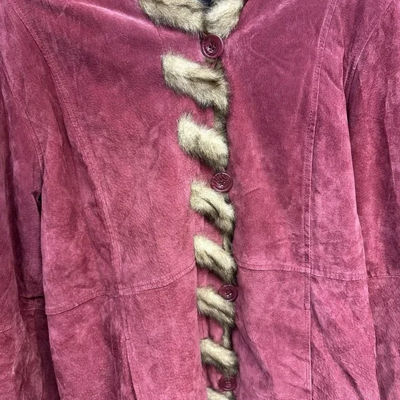 Vintage Dennis Basso Women's Burgundy Suede Leather Faux Fur Lined Coat Medium - Picture 2 of 11
